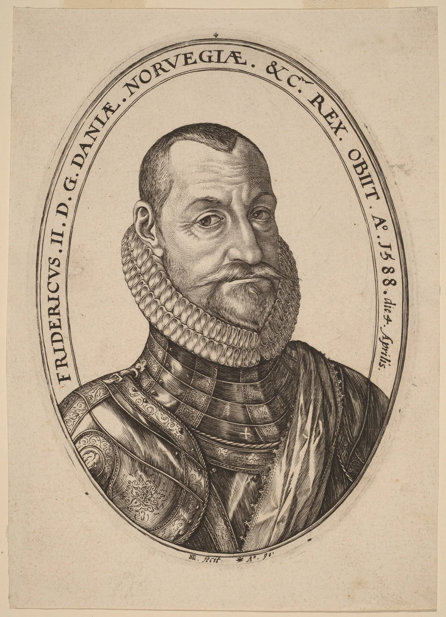 Frederick II, King of Denmark and Norway, by Hendrik Goltzius, ink, 1590