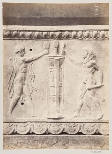 Bas-relief of a portion of a frieze with Hercules seizing the tripod of Delphi in terra cotta