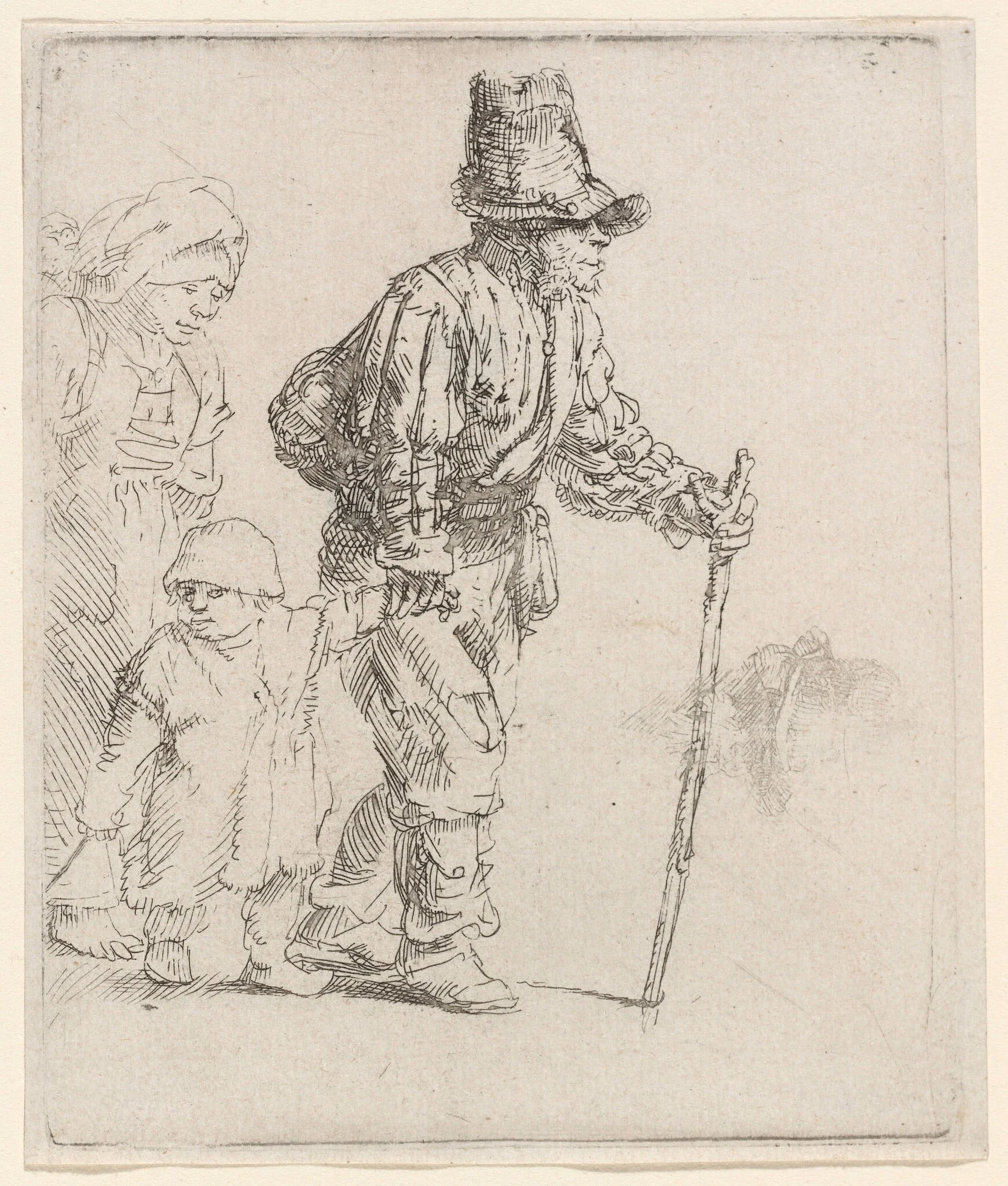 Peasant Family on the Tramp, by Rembrandt, ink, 1652