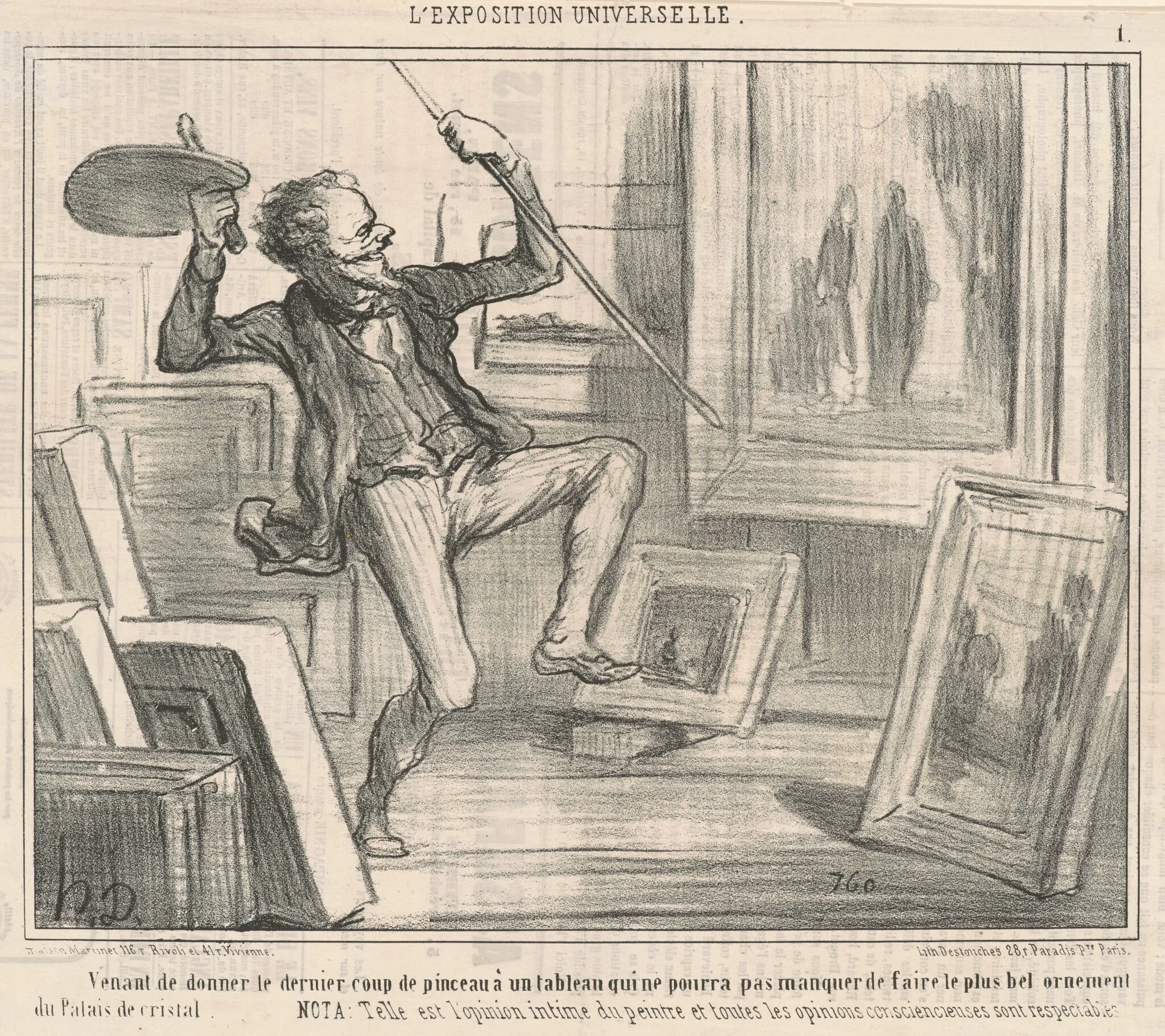 Venant de donner le dernier coup de pinceau ..., by Honoré Daumier, ink, 1855