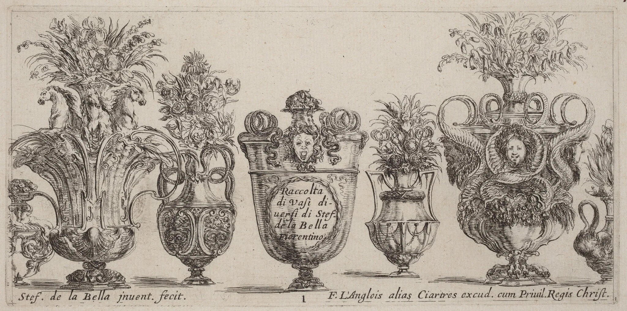 Fantastic Vases, by Stefano Della Bella, ink, 1646