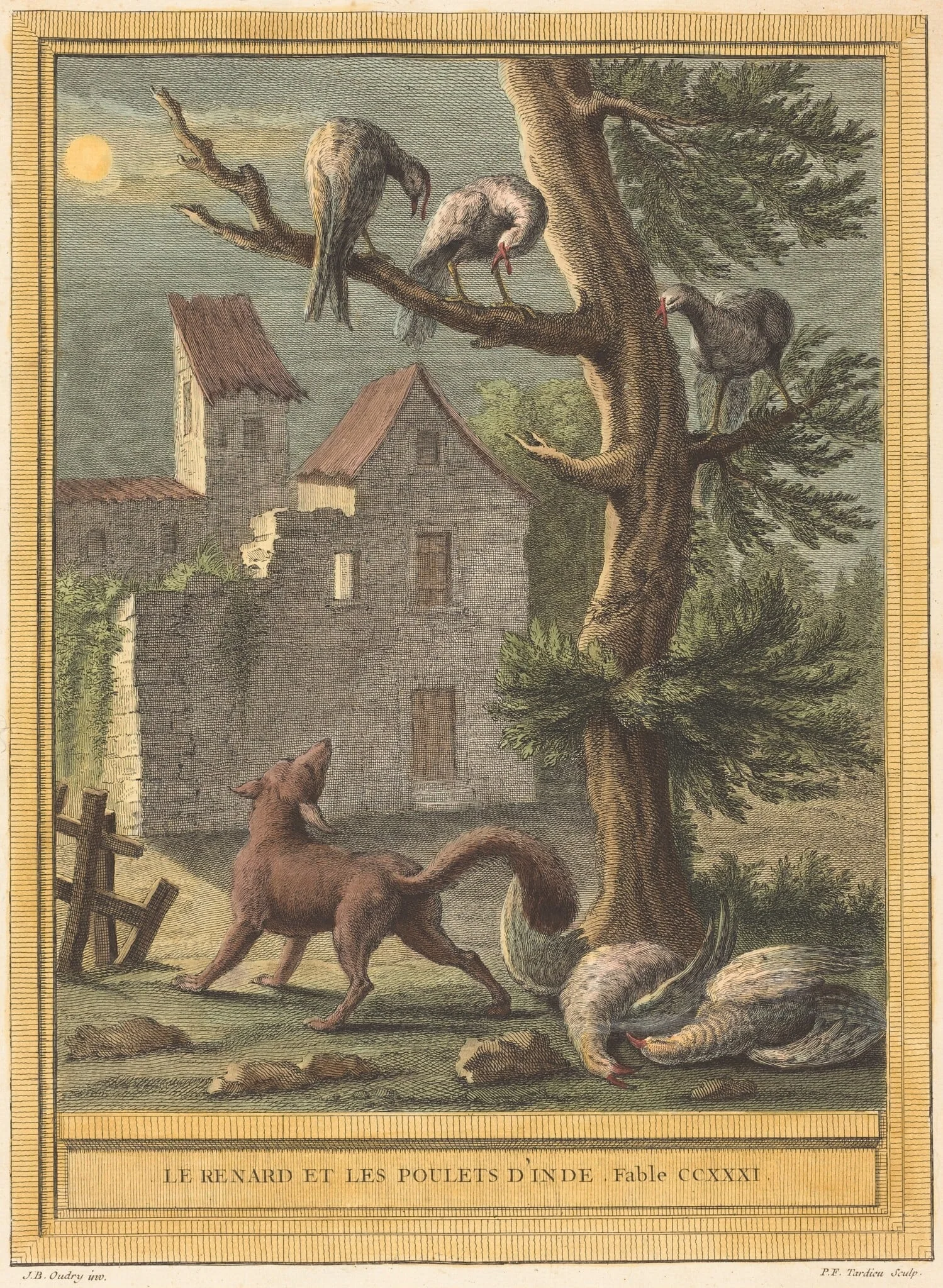 Le renard et les poulets d'Inde (The Fox and the Hens from India), by Pierre François Tardieu, ink, 1759