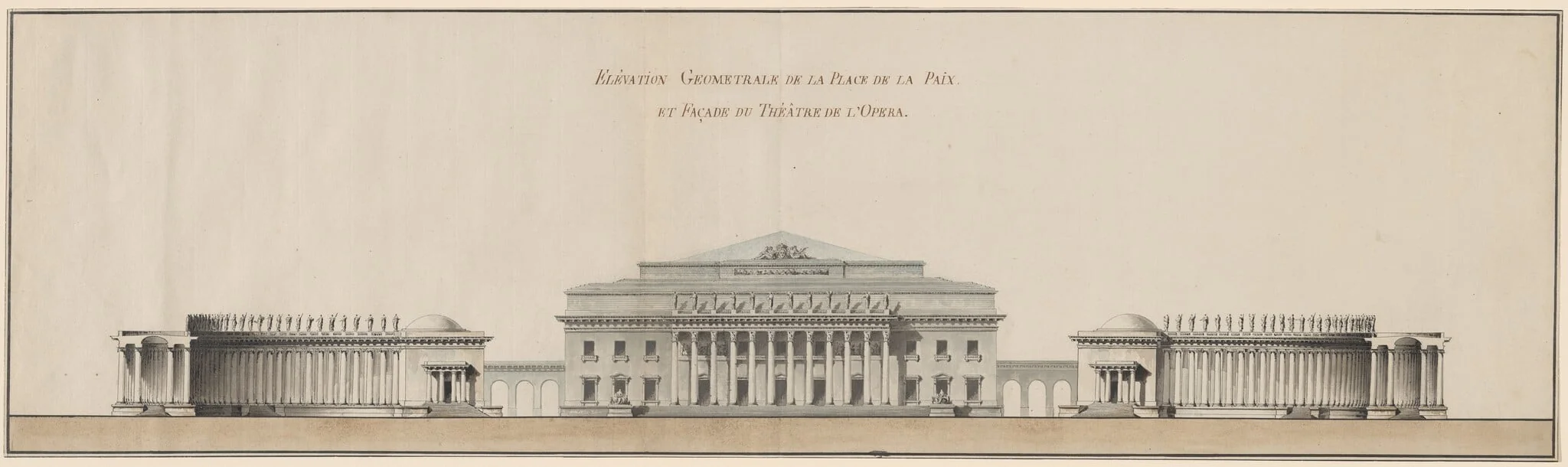 Geometrical Elevation of the Peace Plaza and Façade of the Opera House, by Giacomo Quarenghi, ink, 1800
