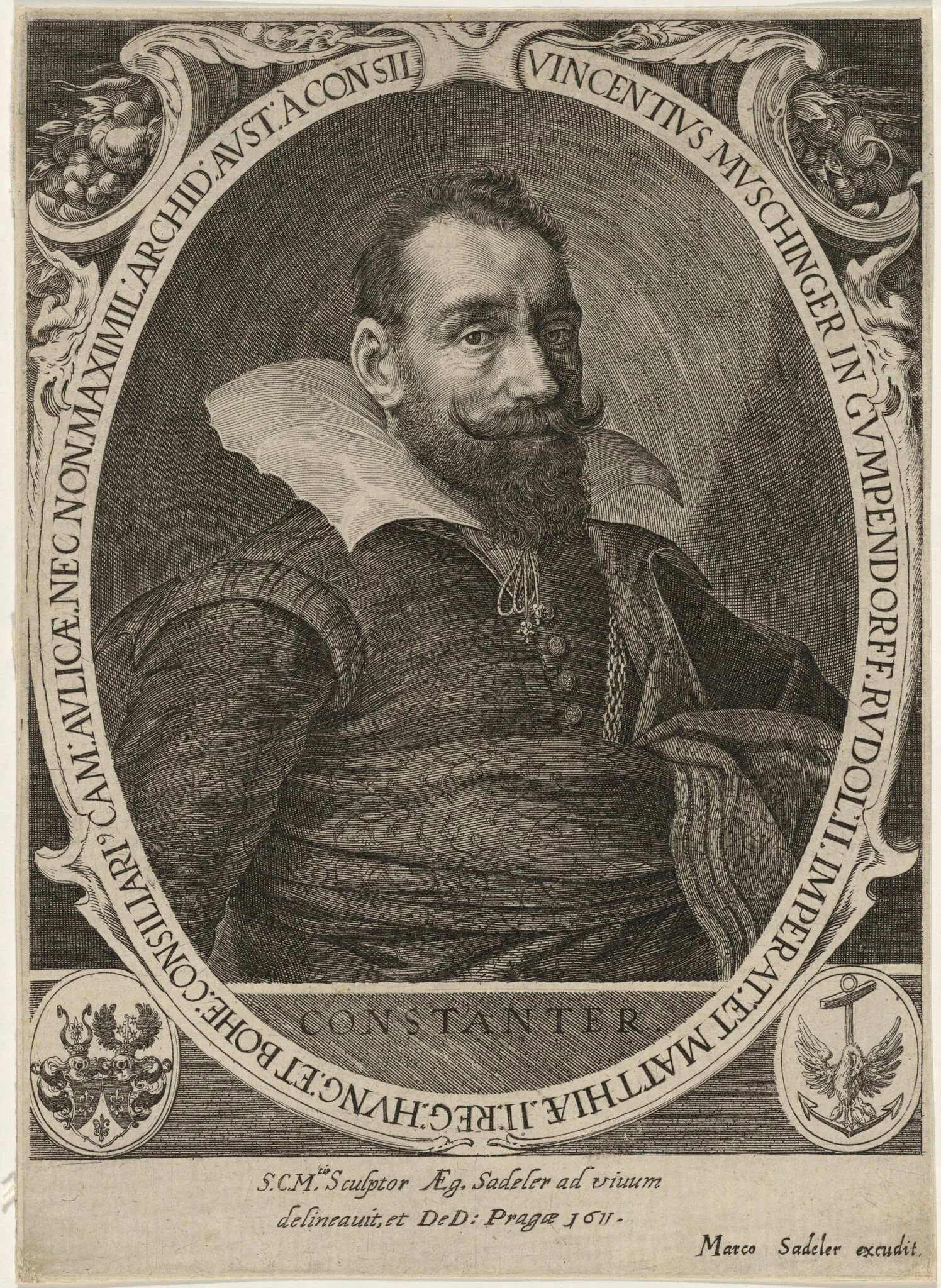 Vincent Muschinger, by Aegidius Sadeler II, ink, 1611