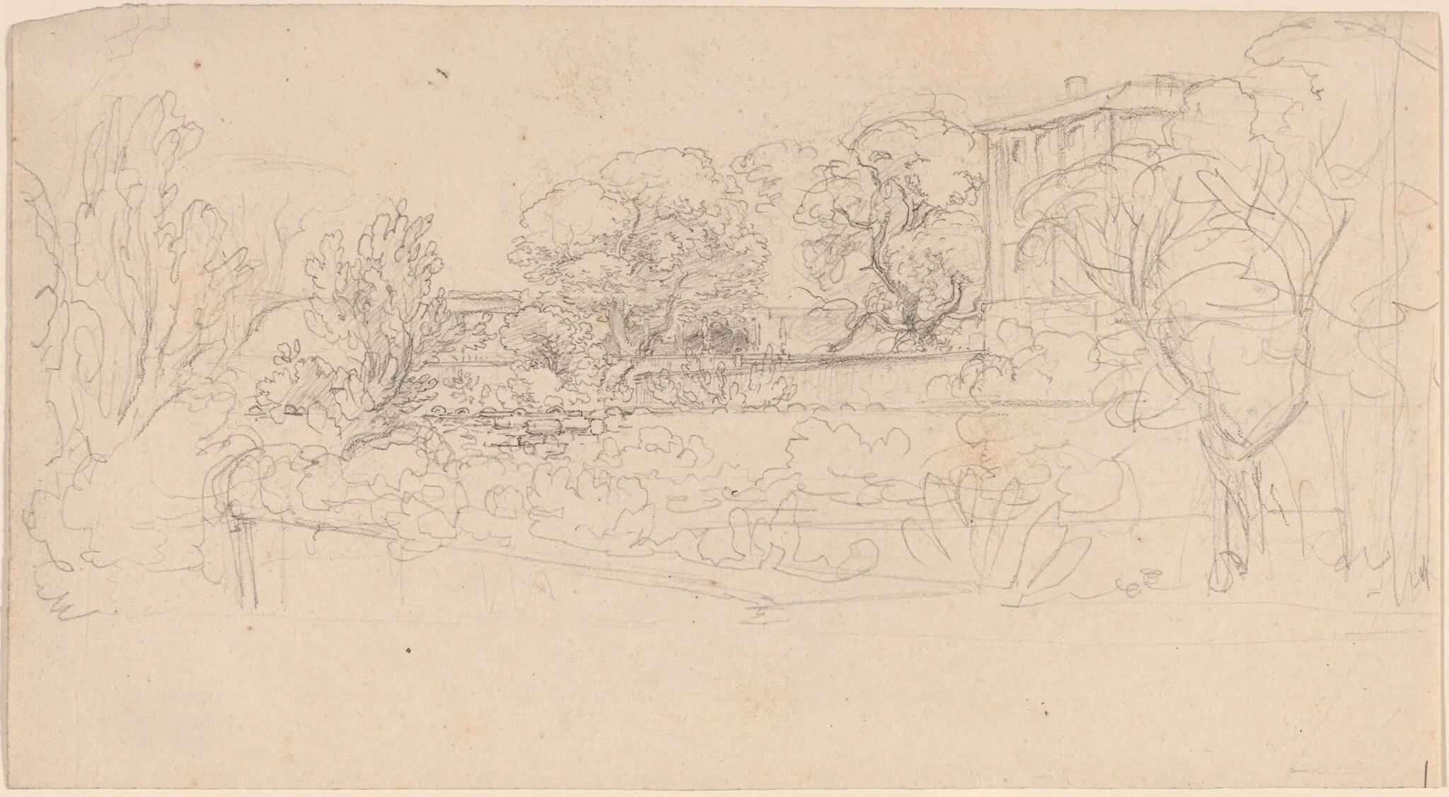 A Terraced Garden by a Villa, by Friedrich Salathé, graphite, 1818