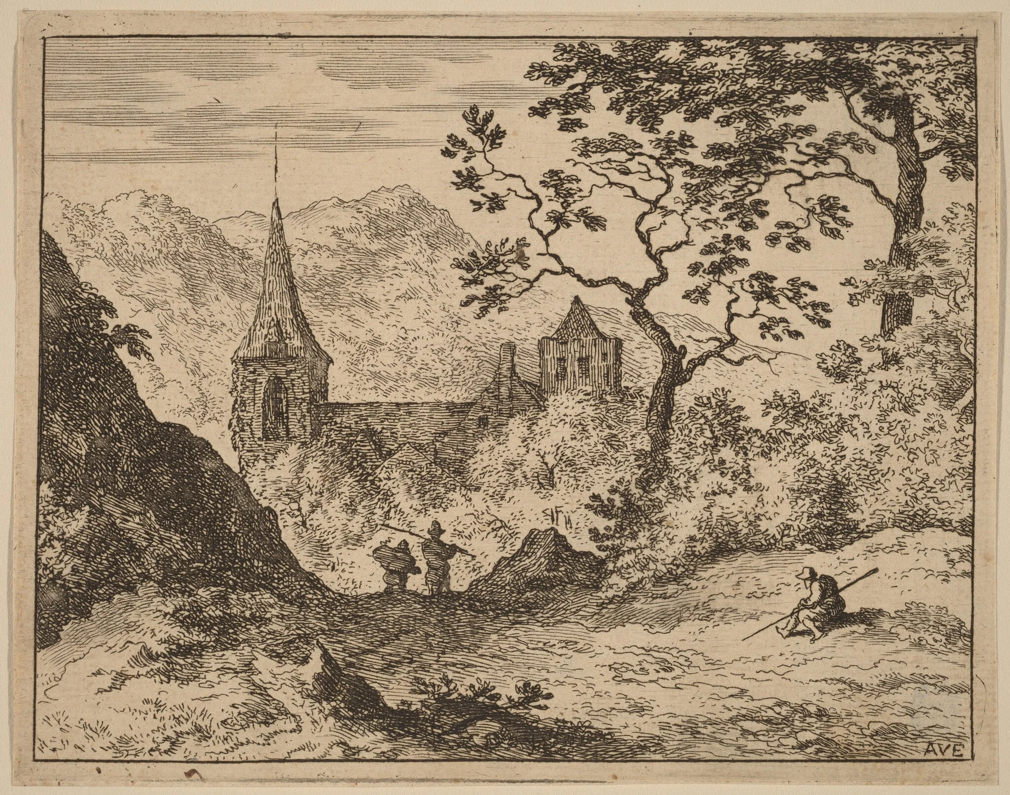 The Steeple, by Allart van Everdingen, ink, 1650