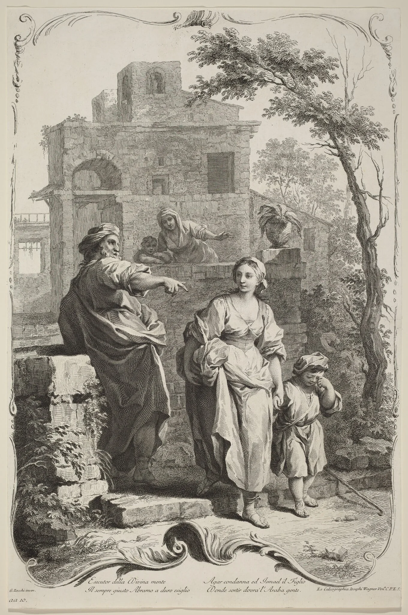Abraham Dismissing Hagar, by Joseph Wagner, ink, 1745