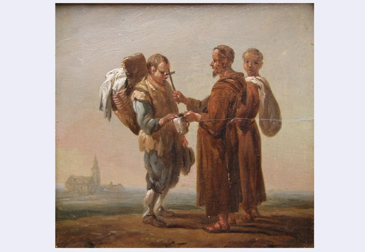 Țăran și doi călugări ; pandant: La malul mării, by Unknown, 1699