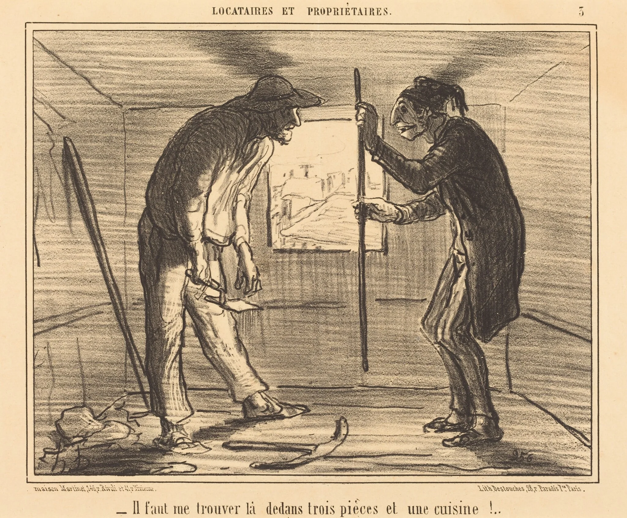 Il faut me trouver... trois pièces..., by Honoré Daumier, ink, 1856
