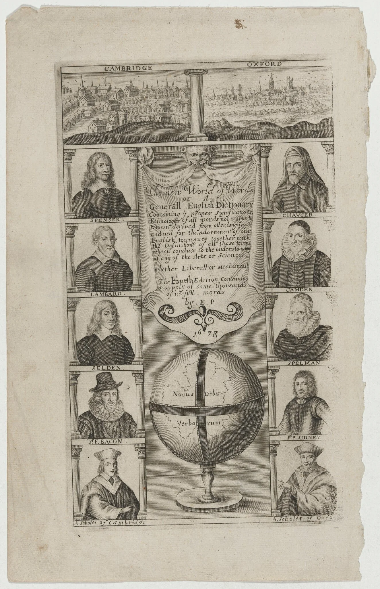 Title Page to The New World of Words or A General English Dictionary, by Unknown 19th Century, ink, 1678