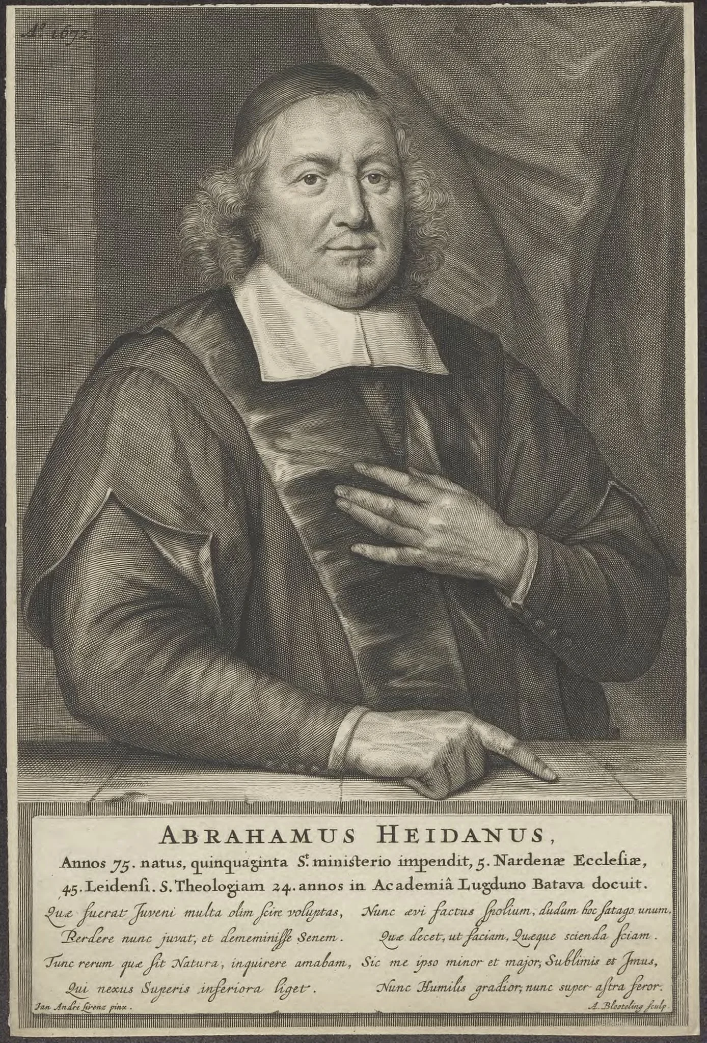 Portrait of Abraham Heidanus, professor of theology at Leiden, by Abraham, Bloteling, unspecified, 1650
