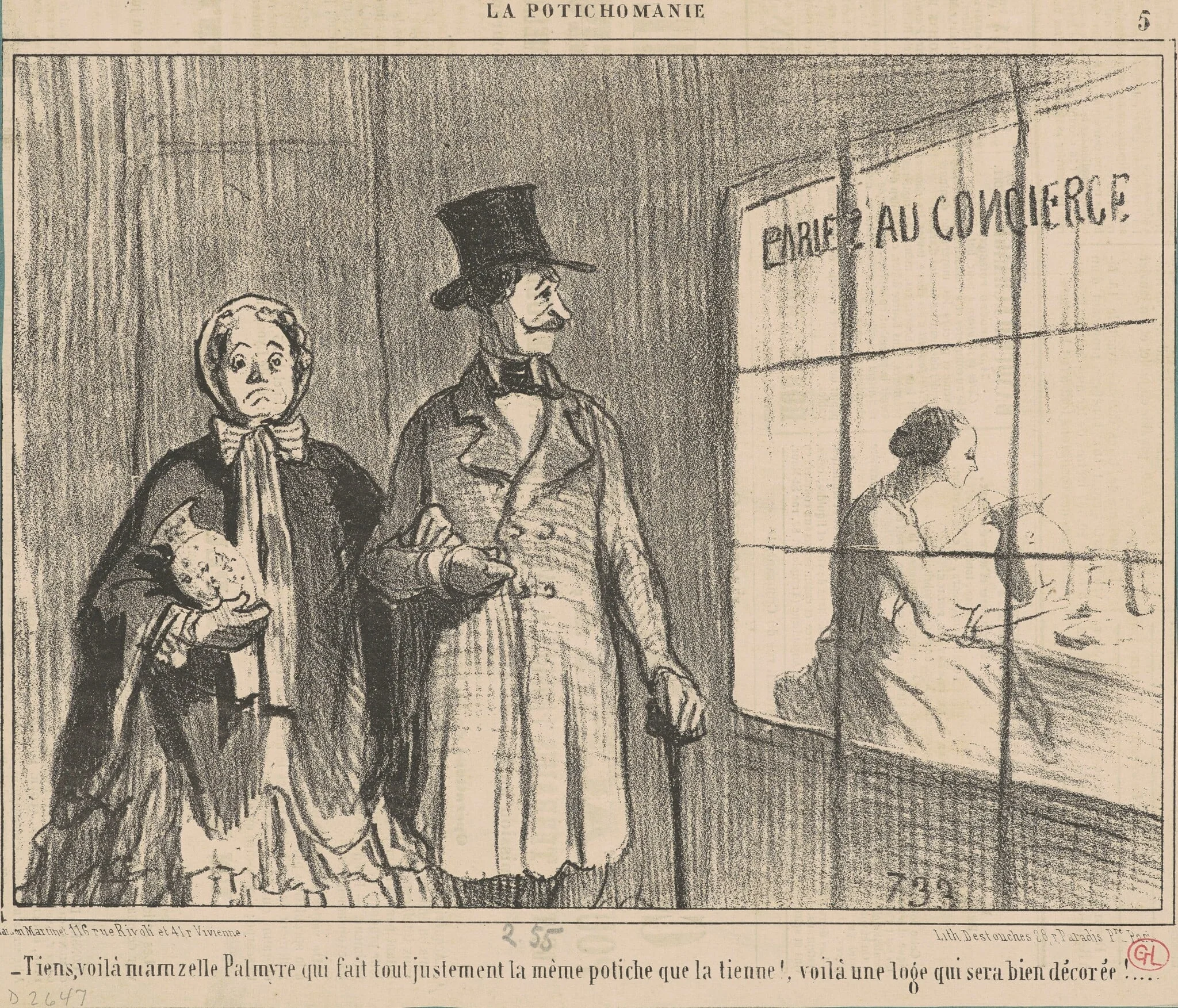 Tiens, voila mamzelle palmyre qui fait ..., by Honoré Daumier, ink, 1855