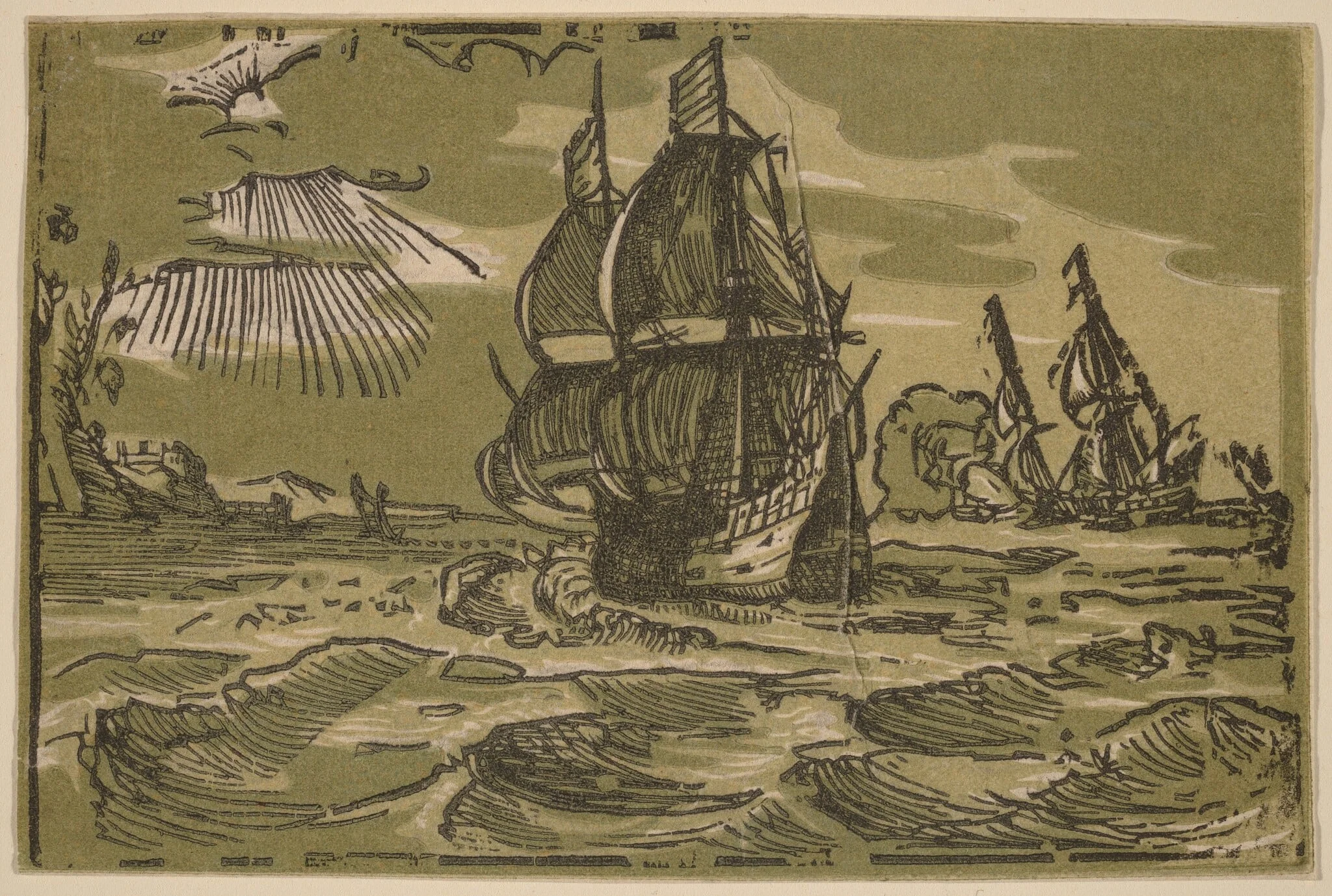 Two Three-Master Ships off a Coastline