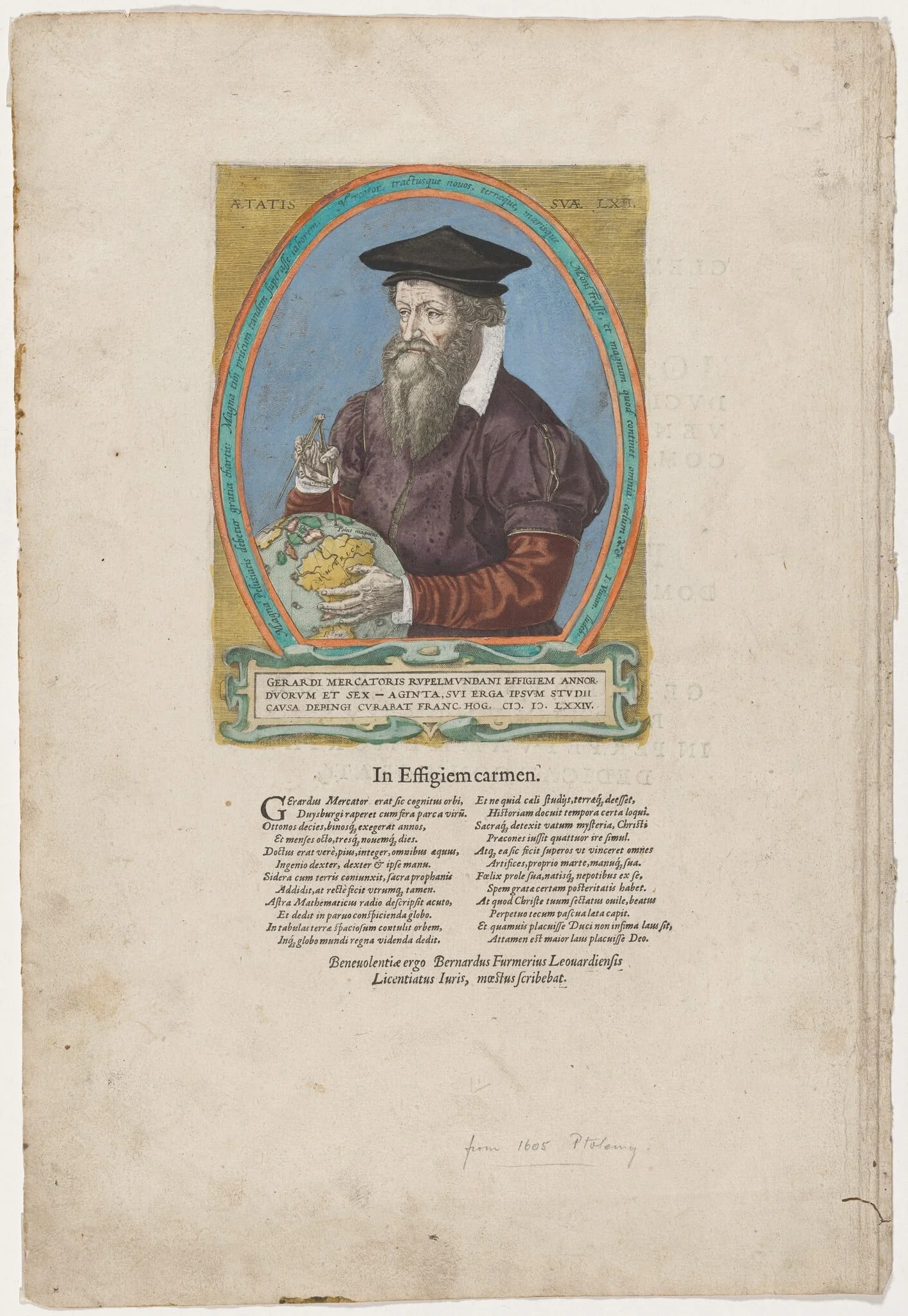 Gerard Mercator, by Frans Hogenberg, ink, 1574