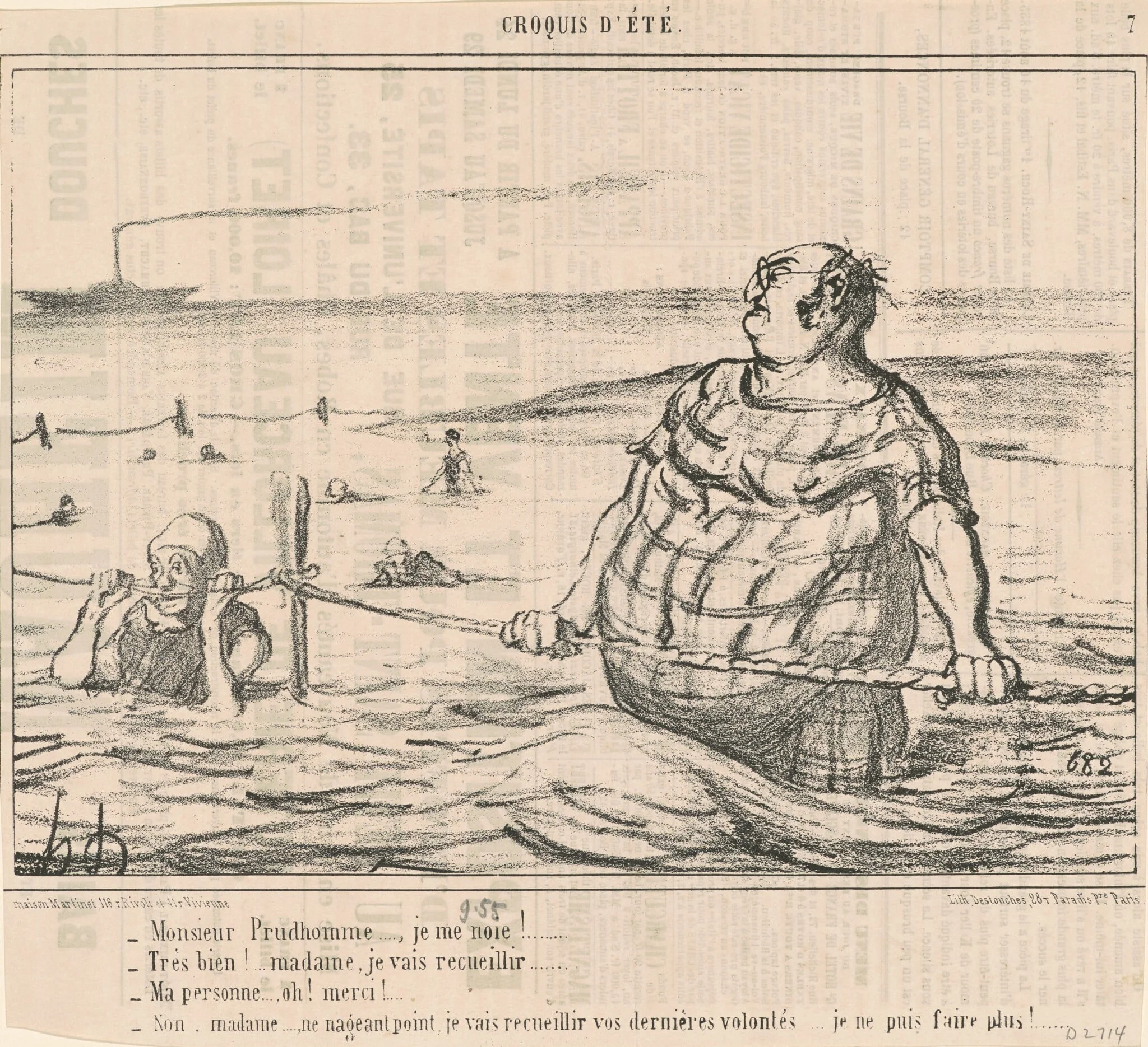 Monsieur Prudhomme ... Je me noie! ..., by Honoré Daumier, ink, 1855