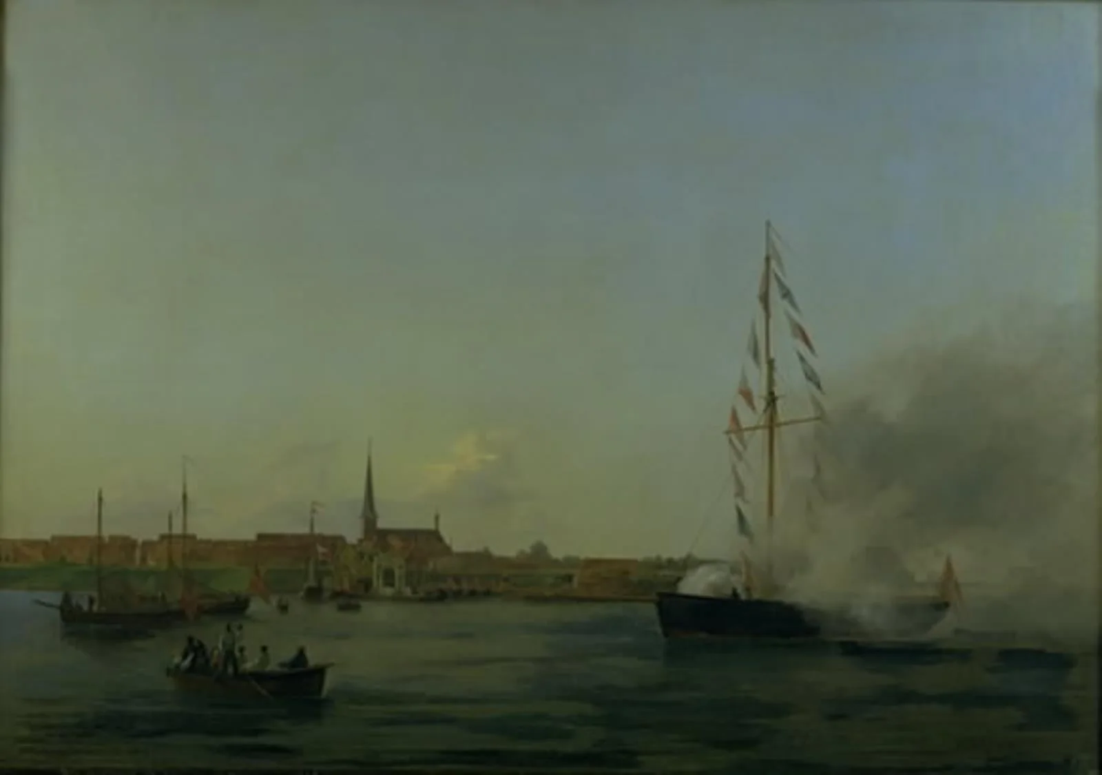 Havnen ved Nyborg. I forgrunden kutteren "Neptun", by Unknown, 1840