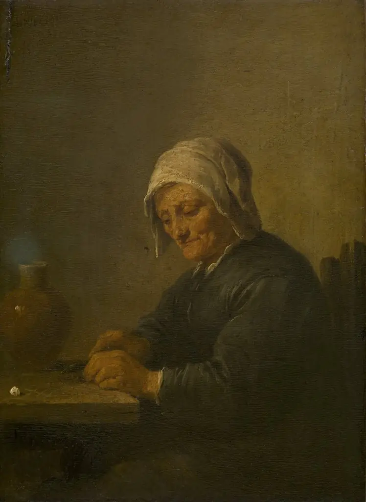 An Old Woman Cutting Tobacco