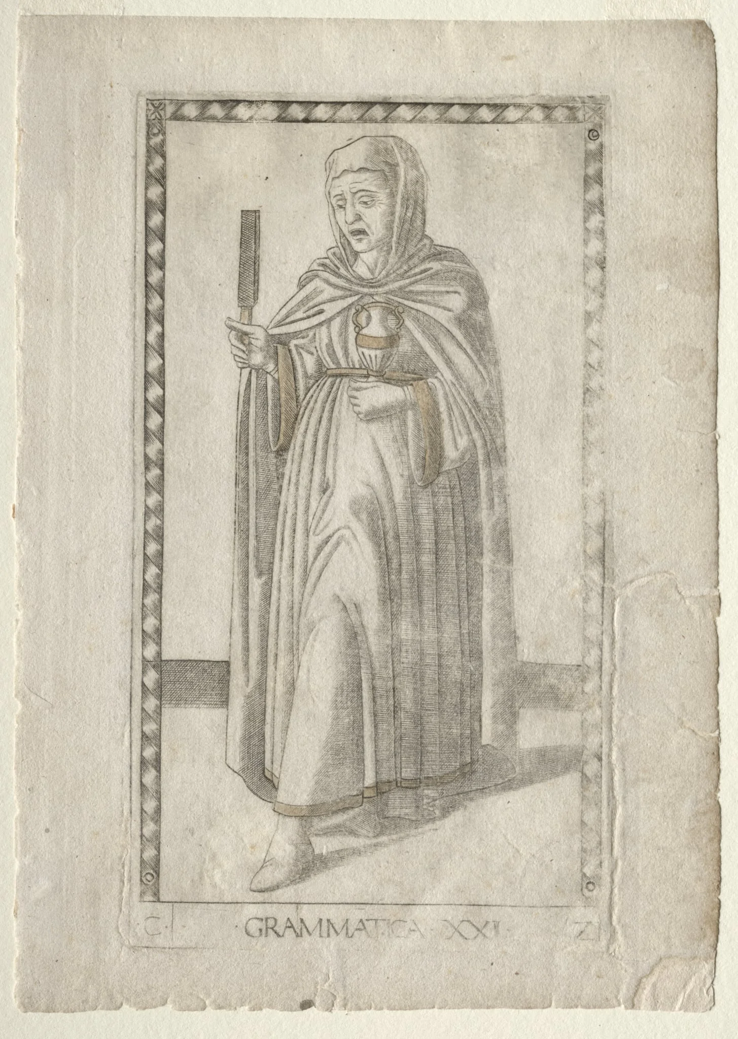 Grammar (from the Tarocchi, series C:  Liberal Arts, #21), by Master of the E-Series Tarocchi, 1467