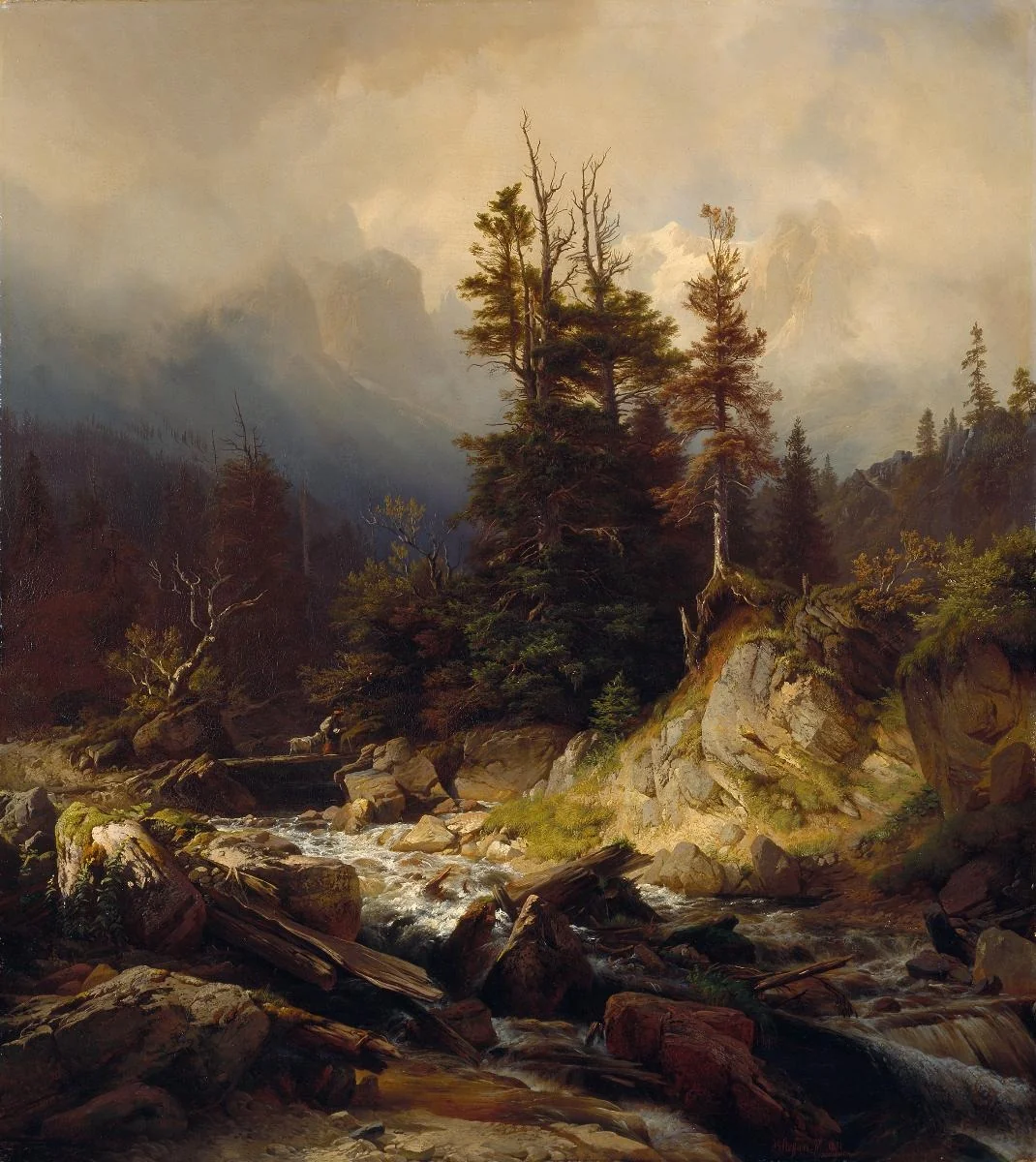 Ein Waldbach in den Alpen, by Johann Gottfried Steffan, oil, 1851
