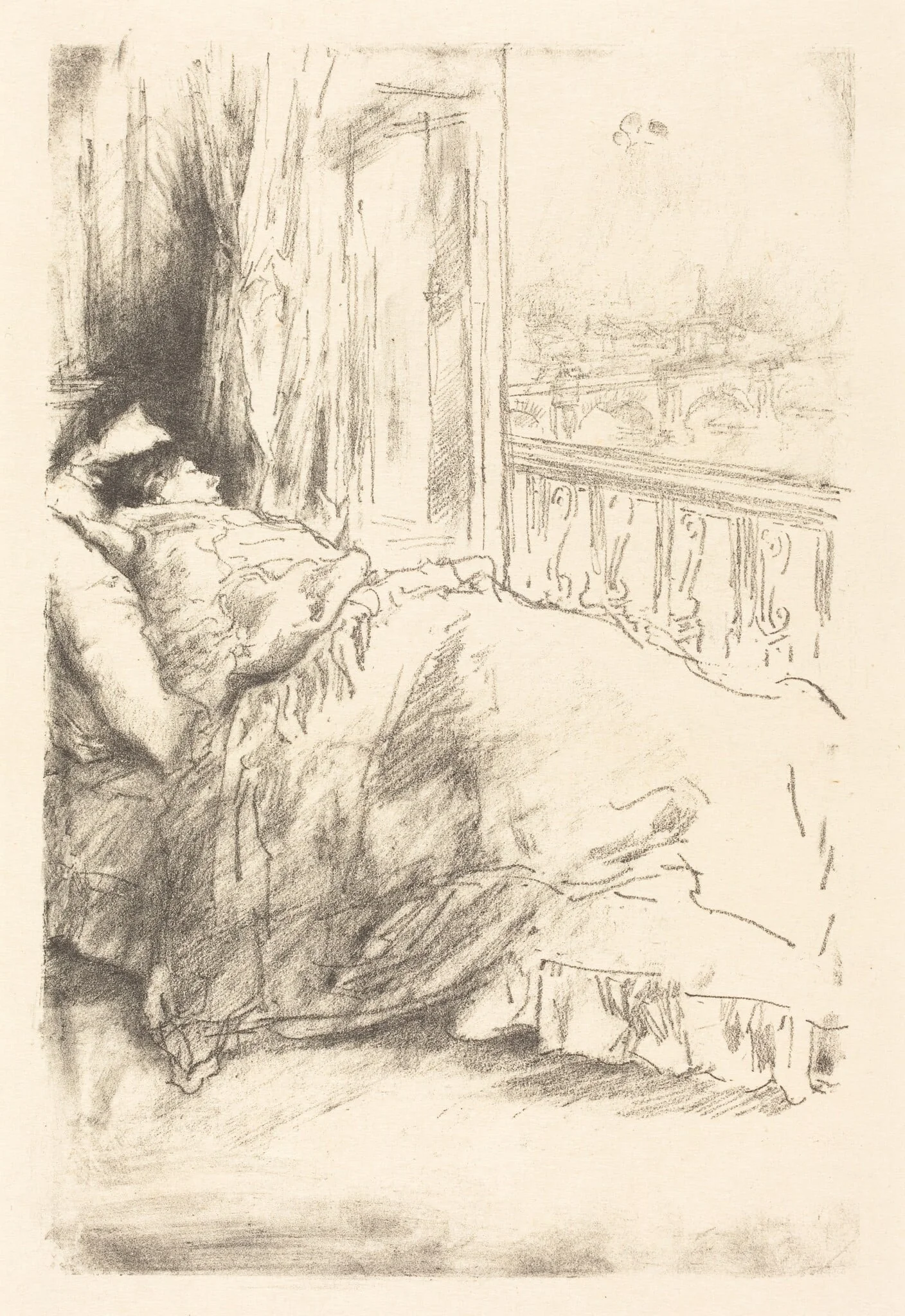By the Balcony, by James McNeill Whistler, ink, 1896
