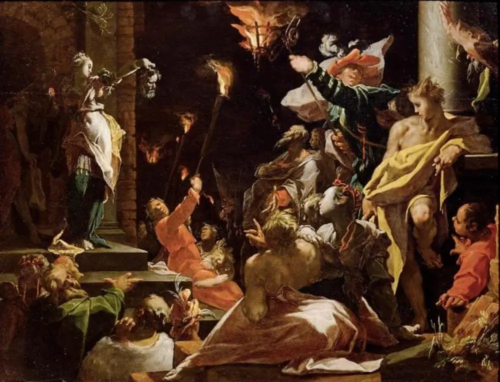 Judith shows Holofernes's head to the people (Judith 19)