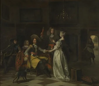Merry company with trumpeter in a distinguished interior
