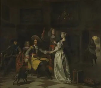 Merry company with trumpeter in a distinguished interior
