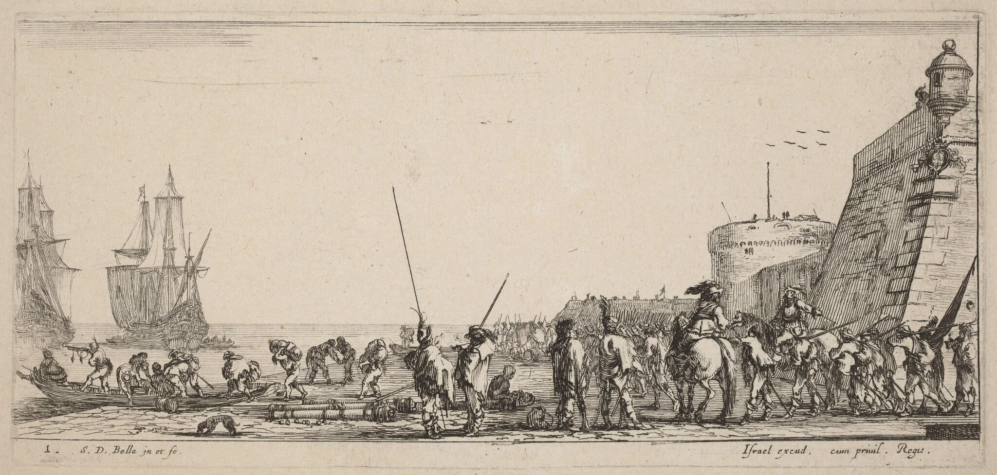 Soldiers Overseeing Embarkation, by Stefano Della Bella, ink, 1644