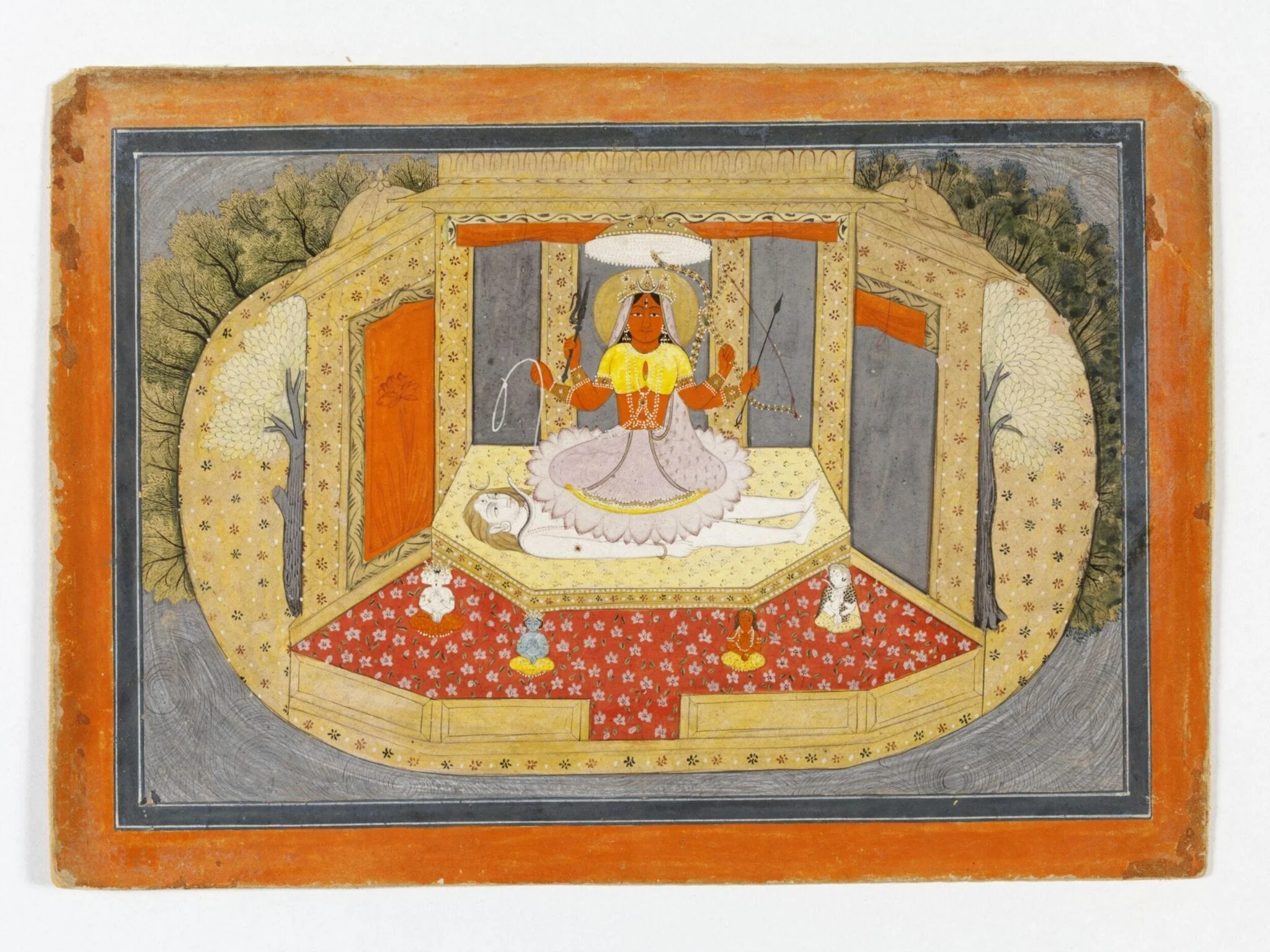 Kali on the prostrate body of Shiva, by Unknown, paint, 1825