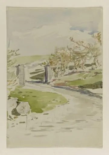 A pathway to moorland, passing through a stone gateway