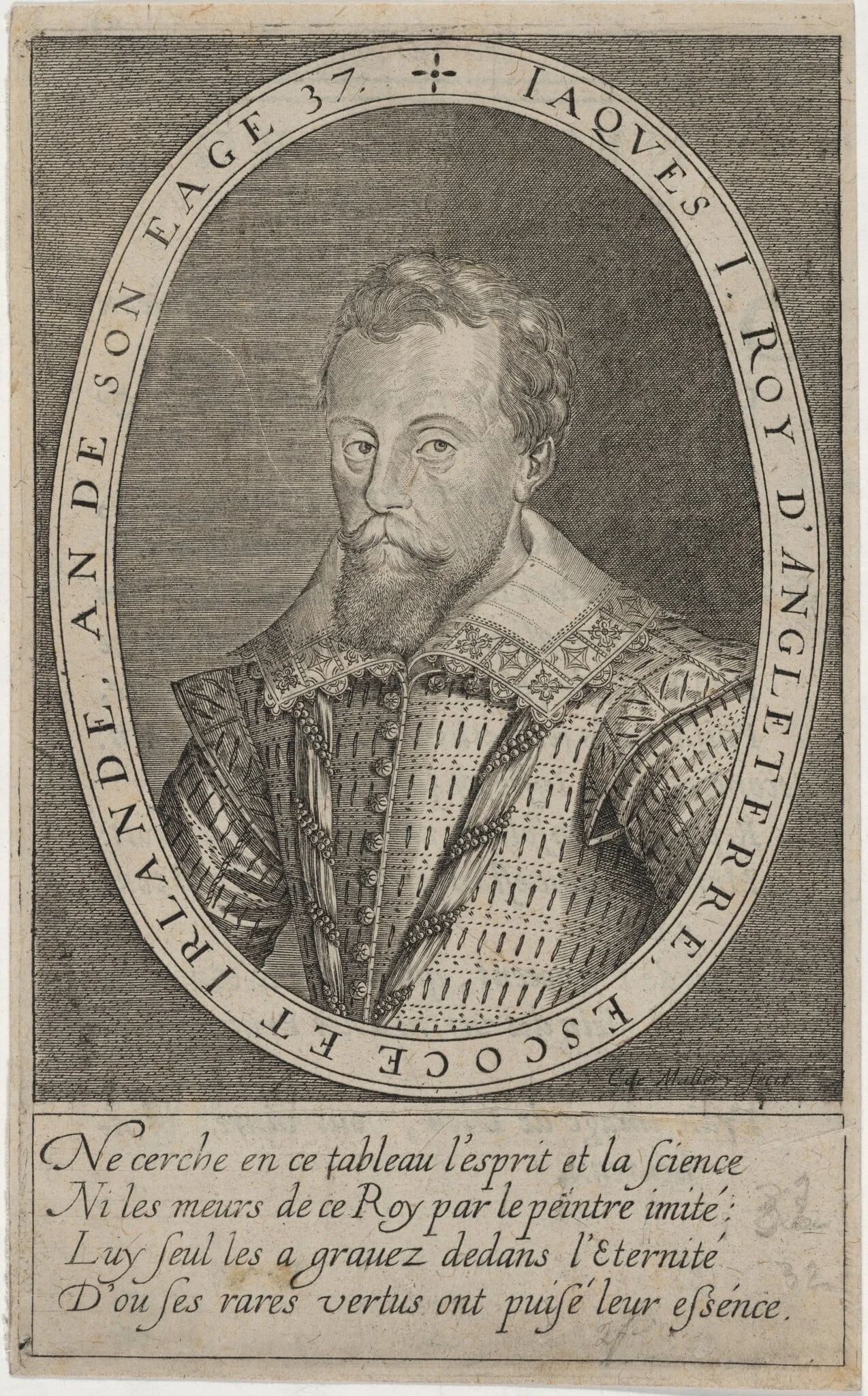 James I, by Karel van Mallery, ink, 1603