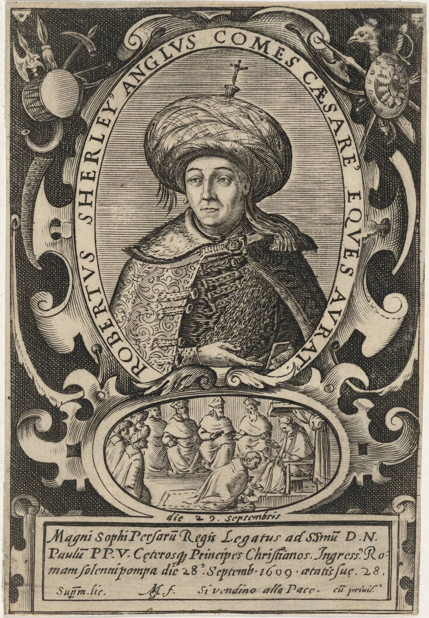 Sir Robert Shirley, by Matthaus Greuter, ink, 1601