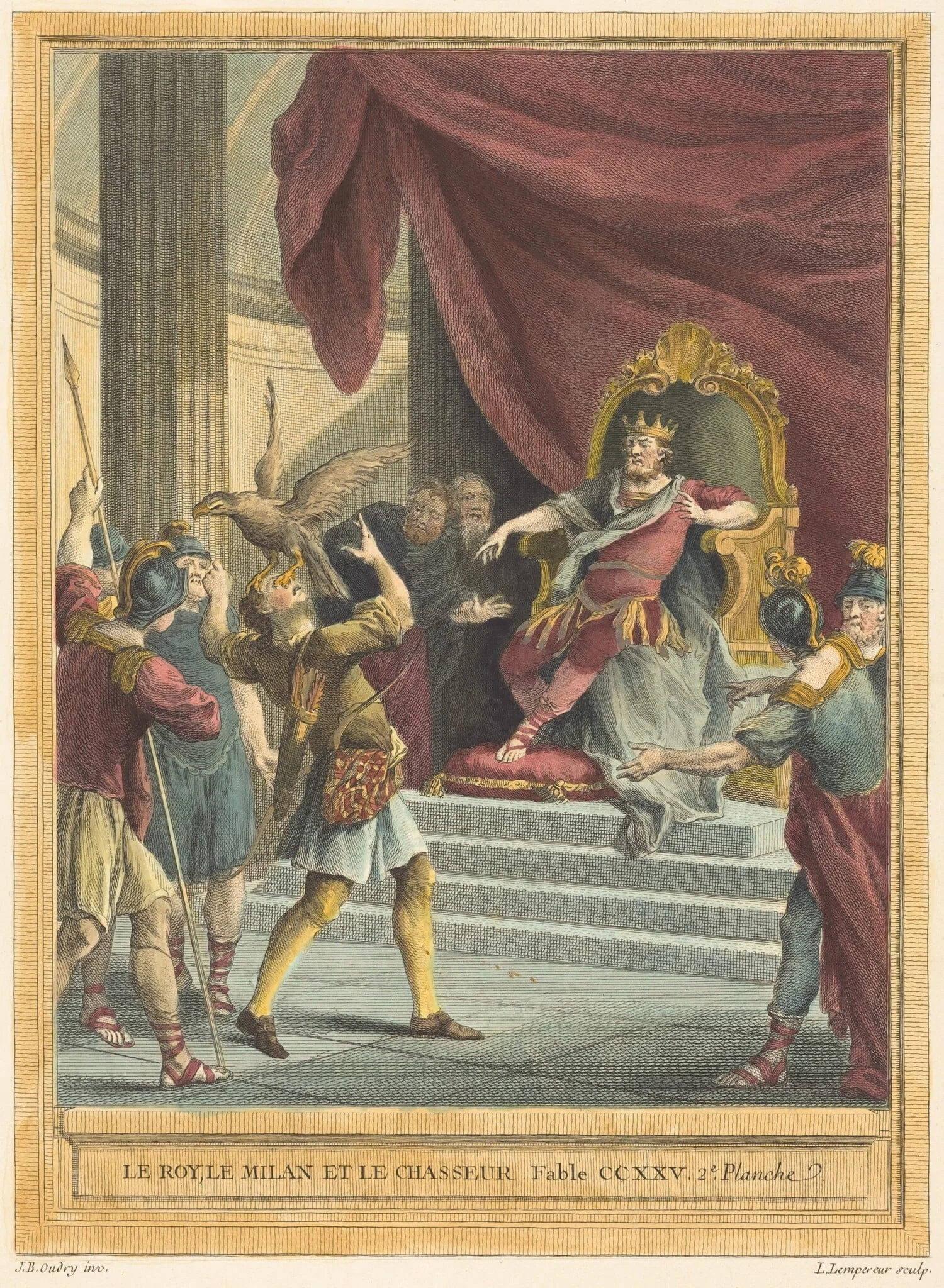 Le roi, le milan, et le chasseur (The King, the Kite, and the Hunter), by Louis-Simon Lempereur, ink, 1759
