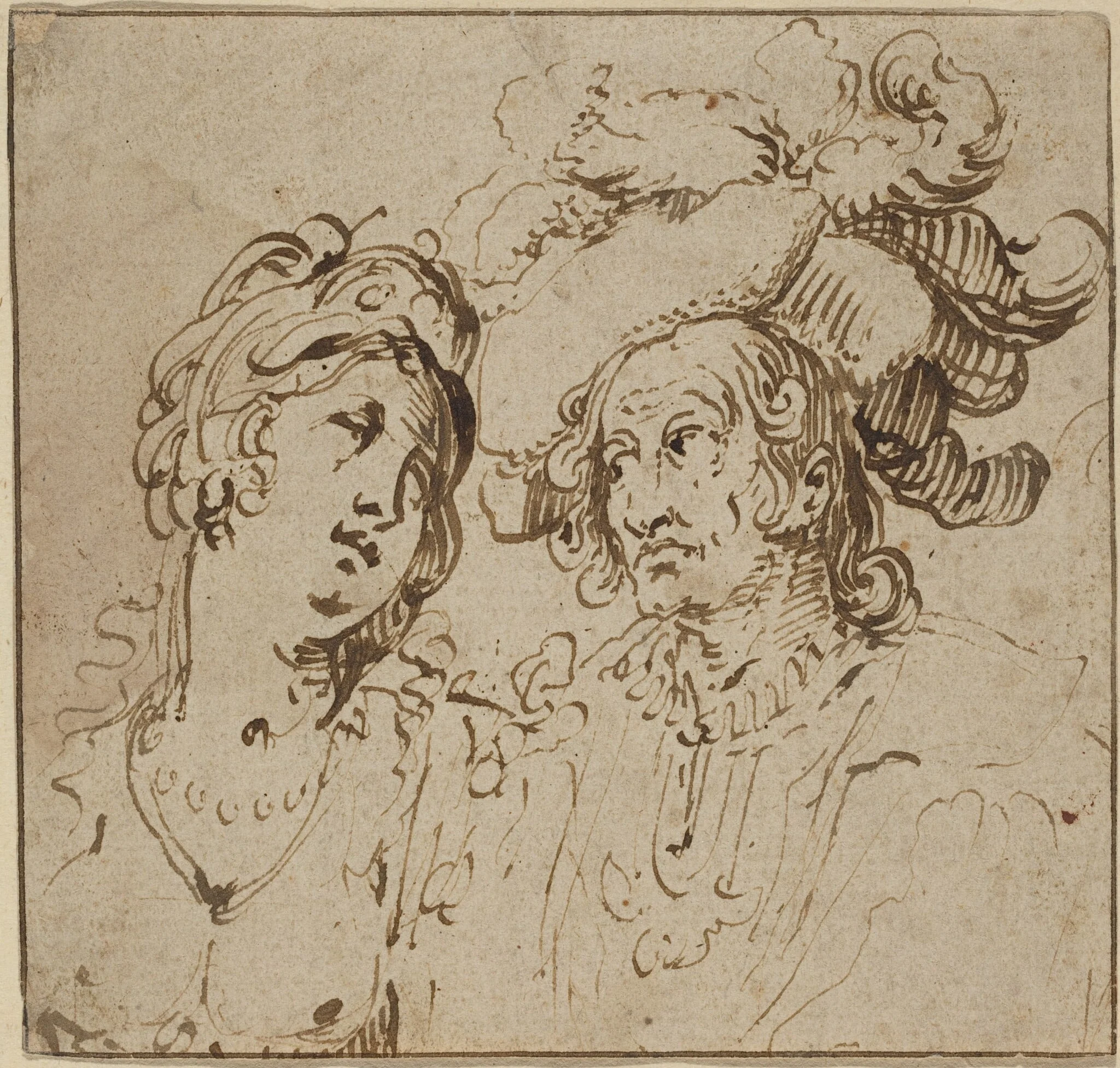 Cavalier with a Harlot, by Netherlandish 17th Century, ink, 1601