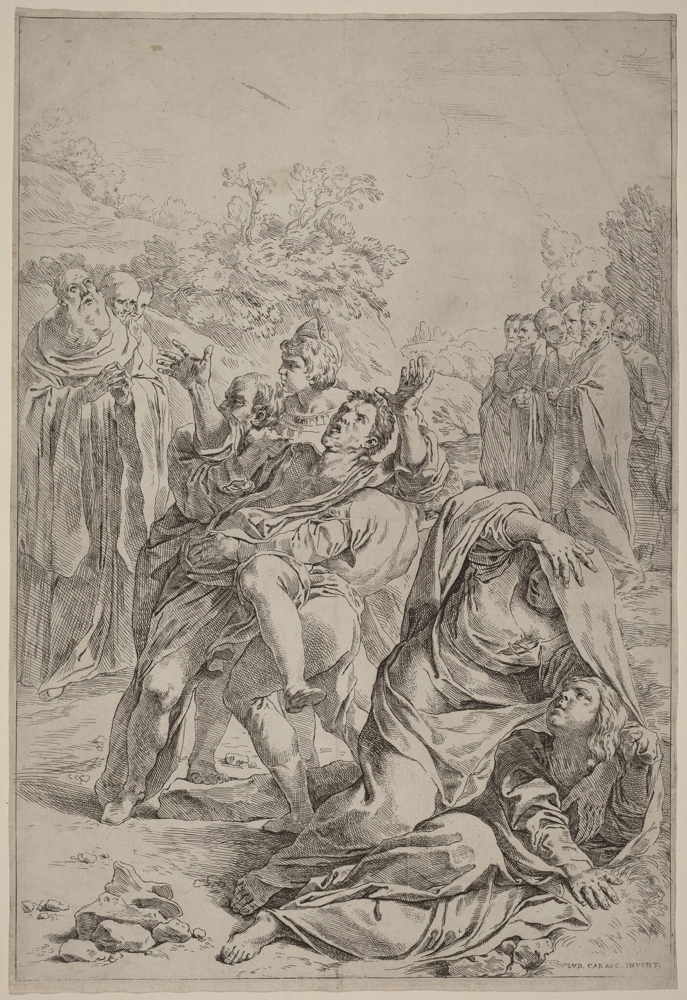 Saint Benedict Healing the Possessed, by Simone Cantarini, ink, 1630