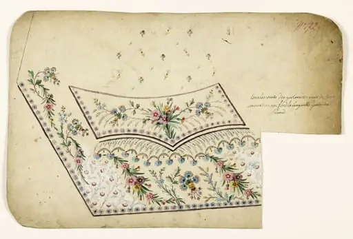 Composition de guirlandes de fleurs, frises de fleurs étoilées mauves et semis de fleurs, projets de broderies de gilet, XVIIIème siècle