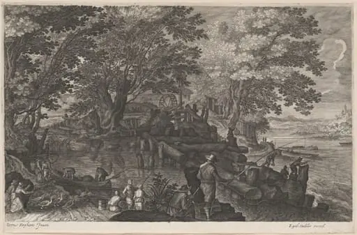 Fishermen by an Island Watermill