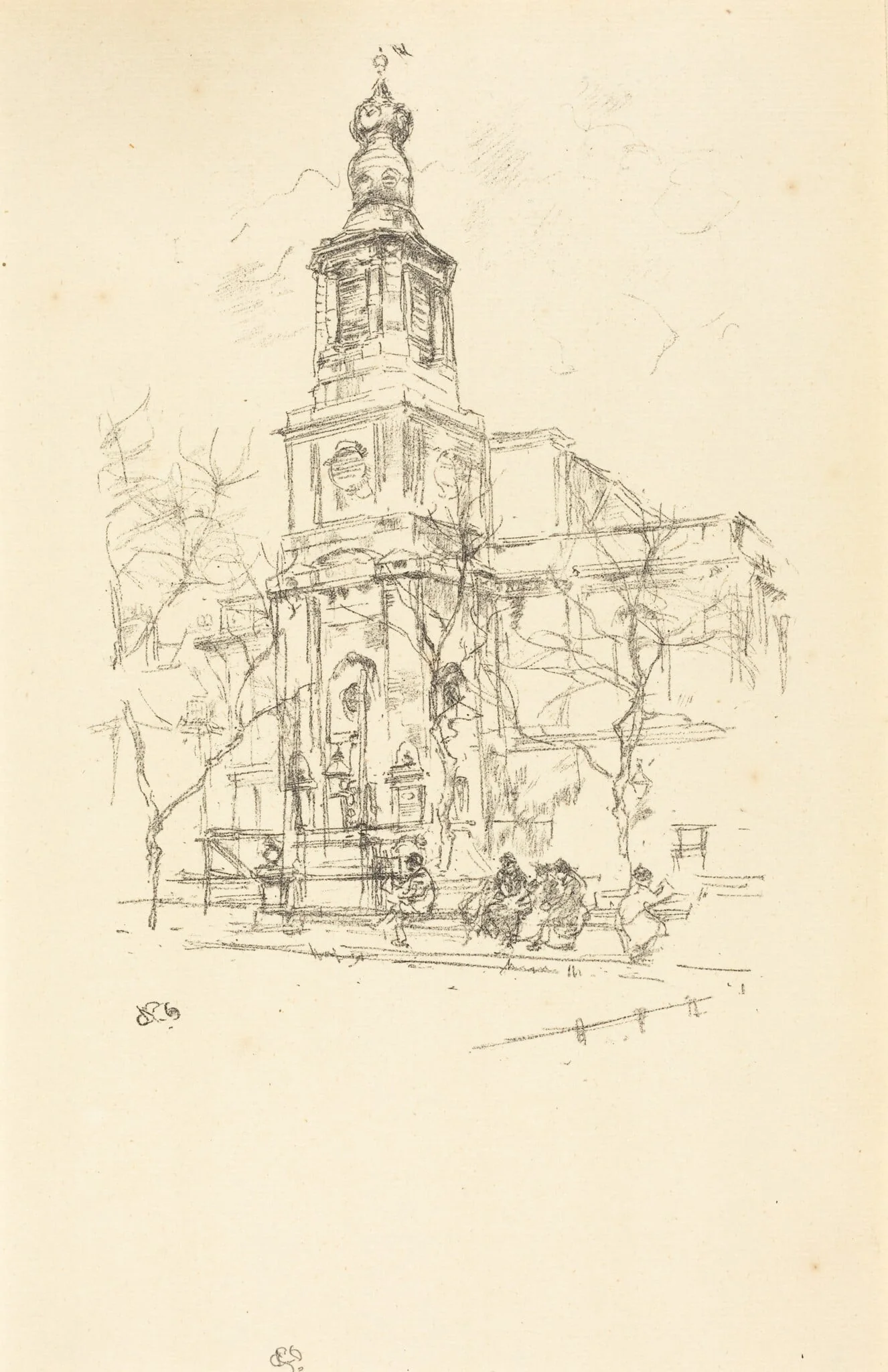 Saint Anne's, Soho, by James McNeill Whistler, ink, 1896
