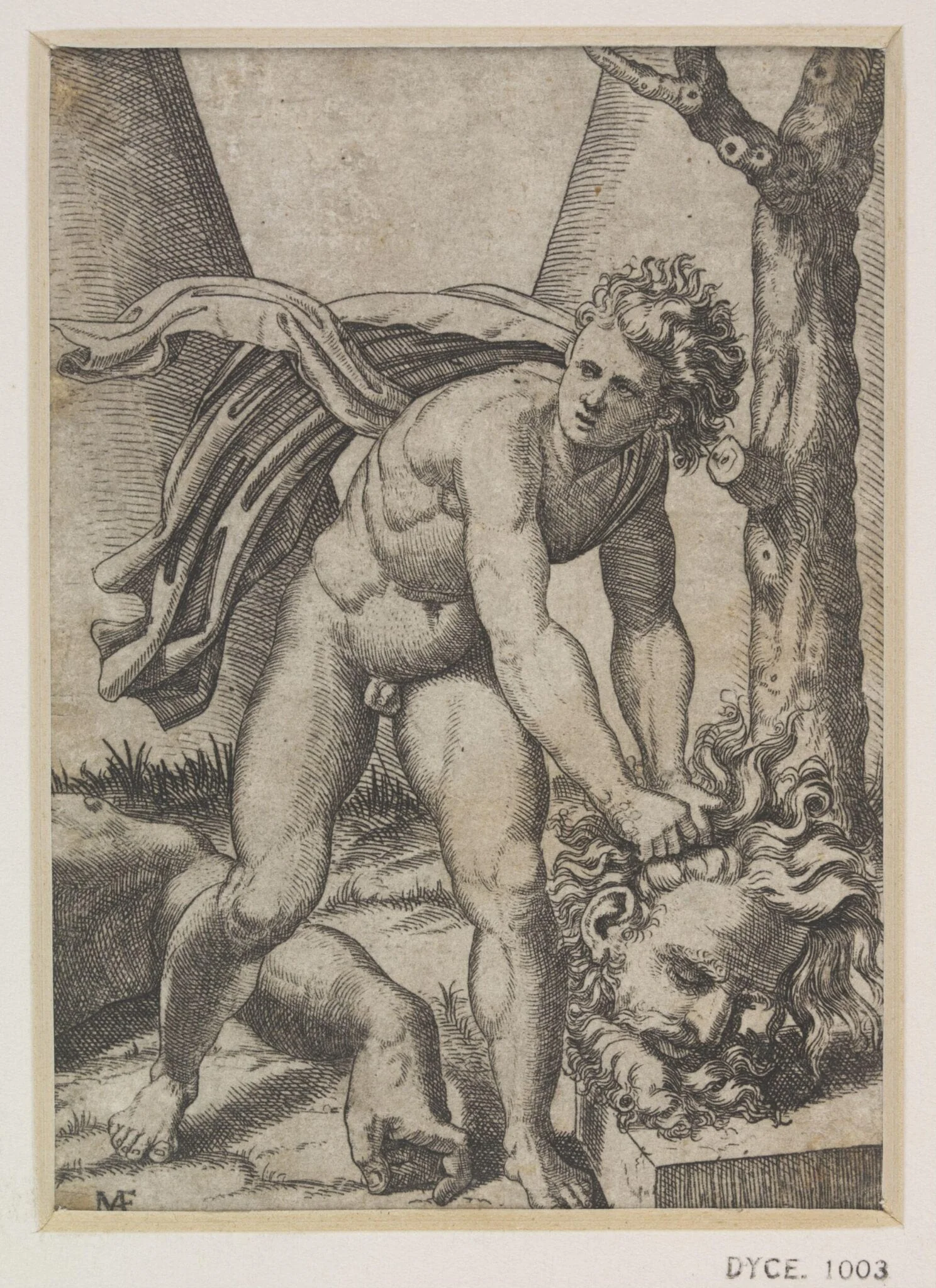 David raising the head of Goliath, by Raphael, 1490