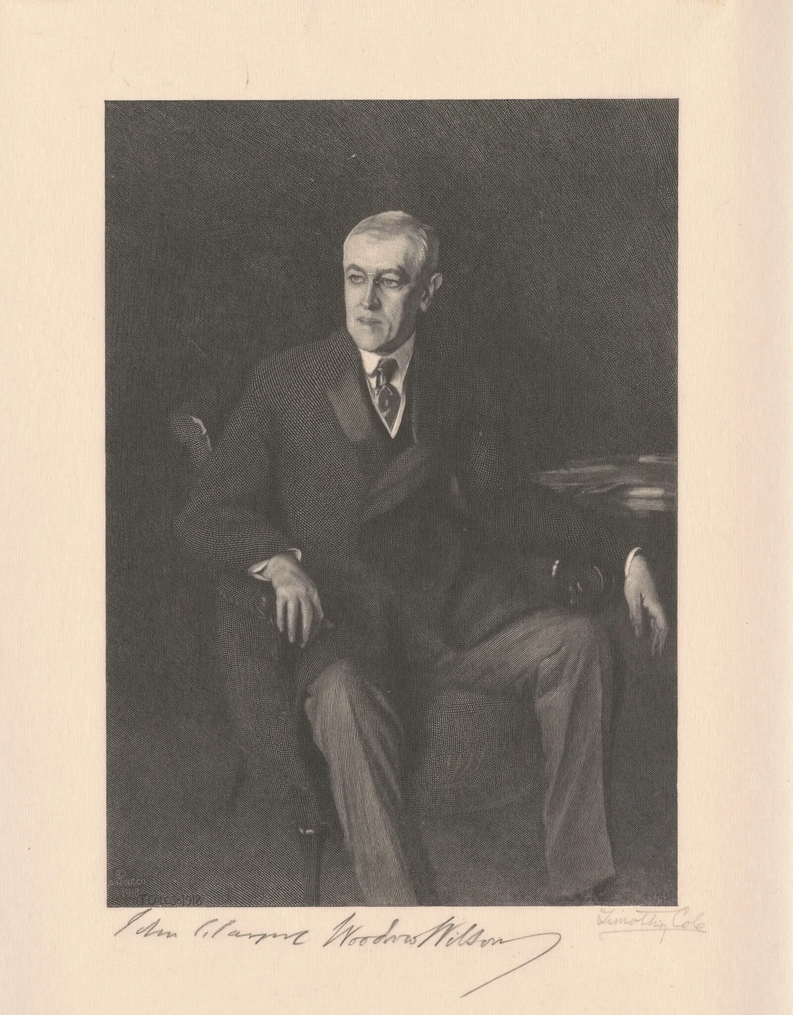 Woodrow Wilson, by Timothy Cole, ink, 1918