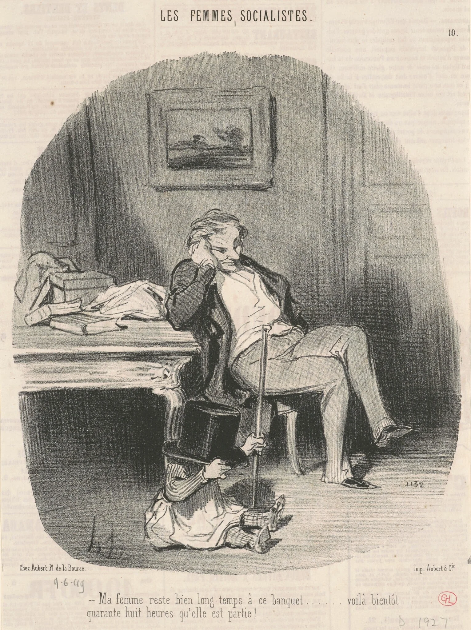Ma femme reste bien longtemps a ce banquet ..., by Honoré Daumier, ink, 1849