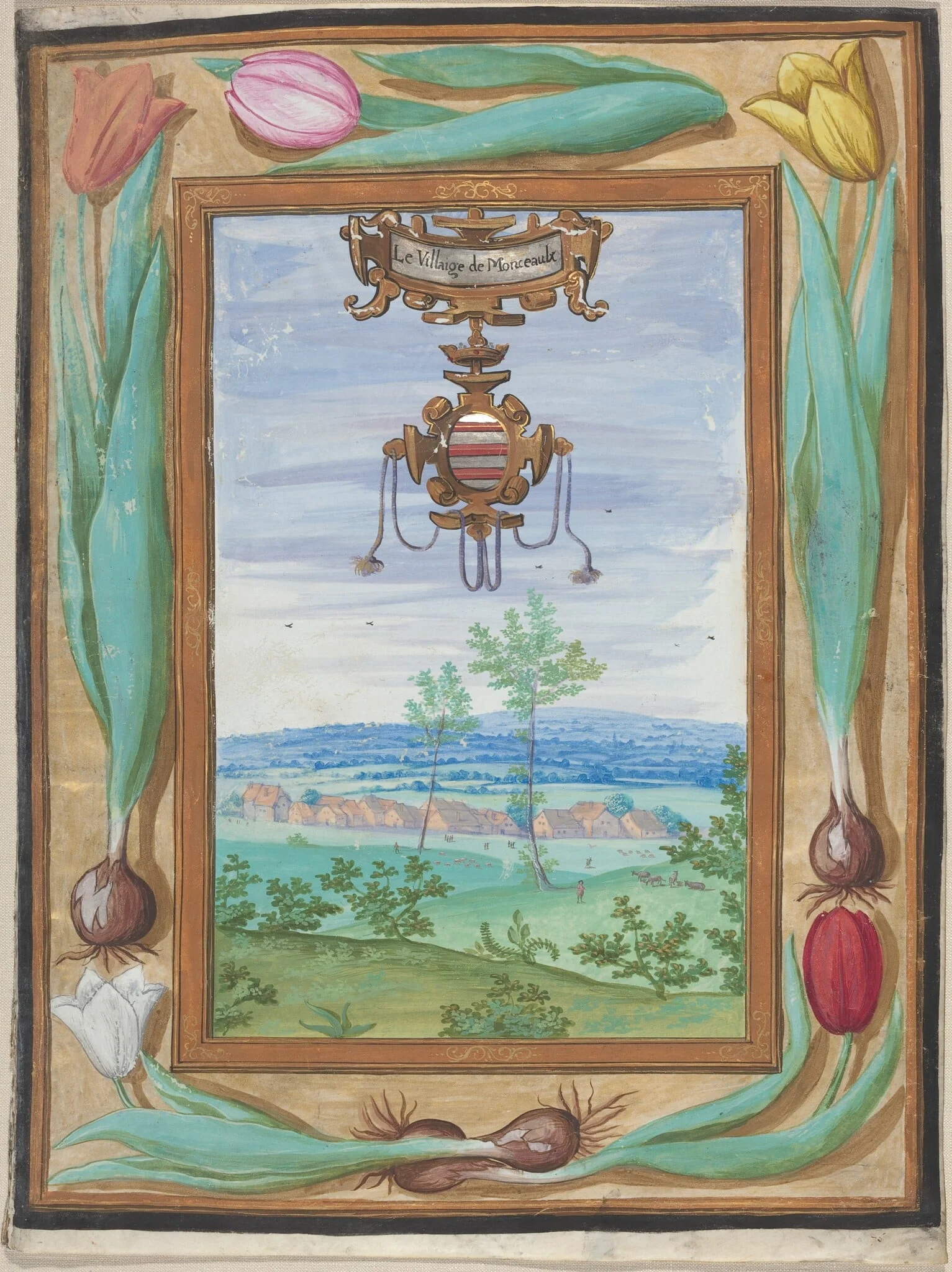 Le Villaige de Monceaulx, by Adrien Montigny, gouache, 1597
