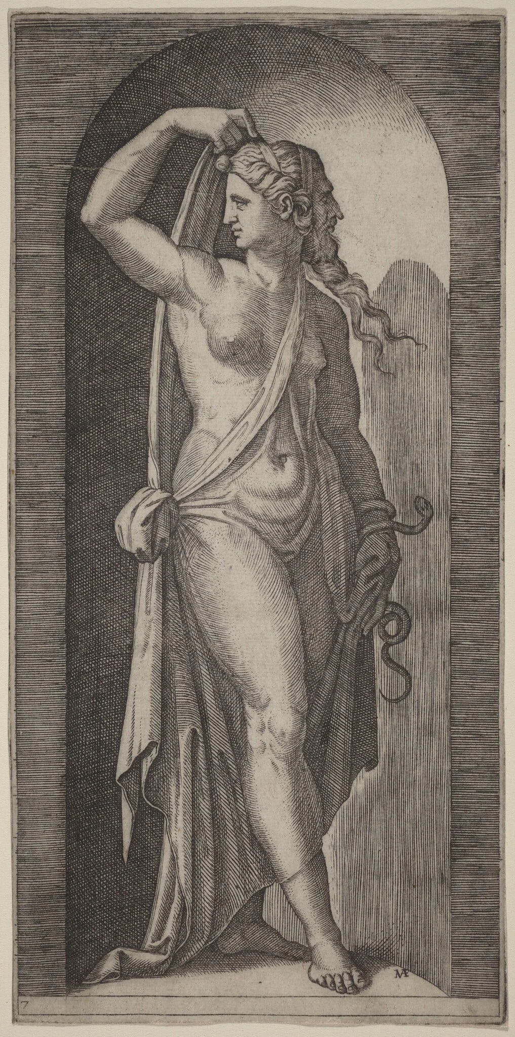 Prudence, by Marcantonio Raimondi, ink, 1520