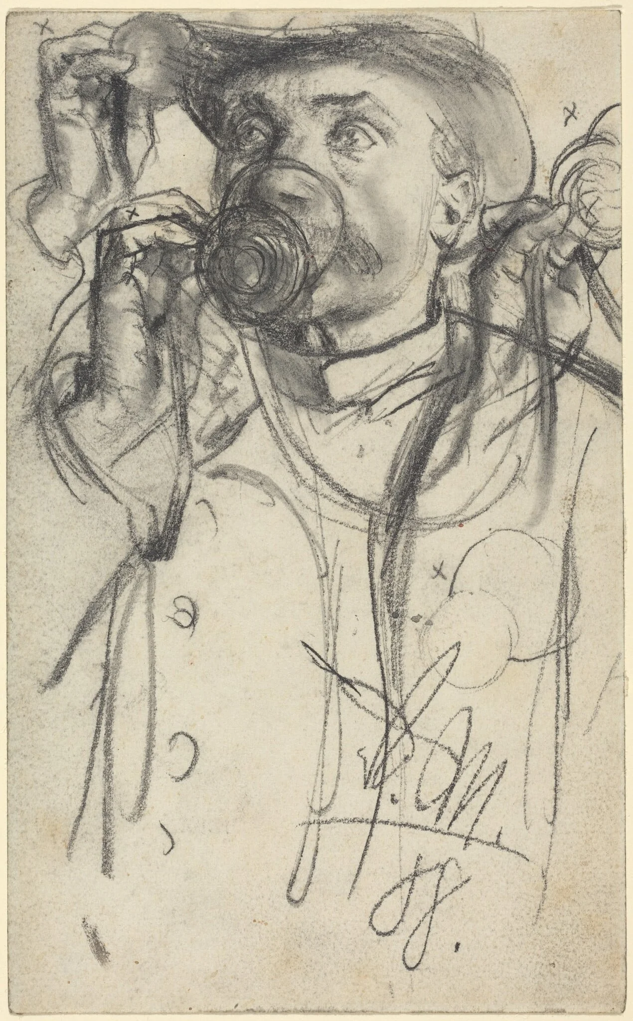 Studies of a Man Drinking, by Adolph von Menzel, graphite, 1888