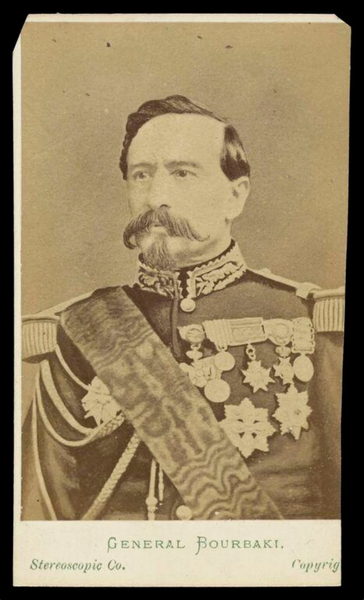 A portrait of 'General Bourbaki', by London Stereoscopic and Photographic Company, photographic, 1870