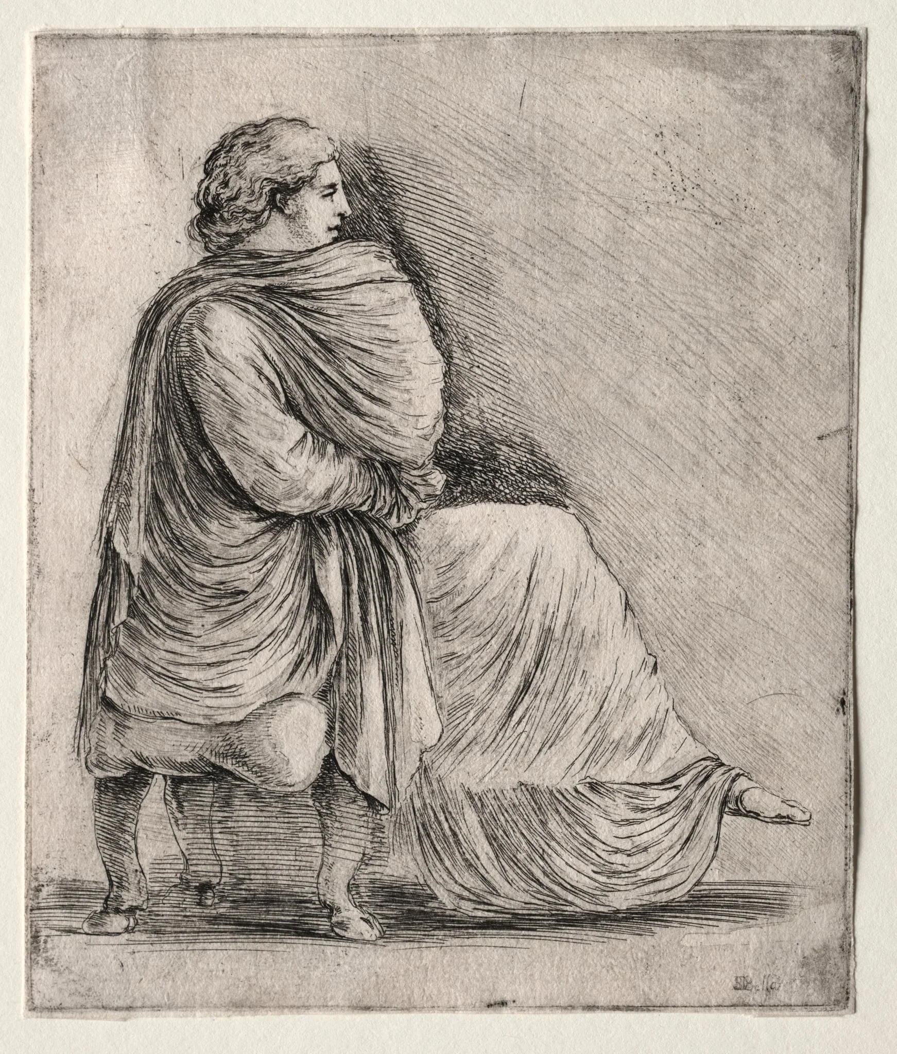 Woman Seated on a Stool, by Stefano Della Bella, 1660