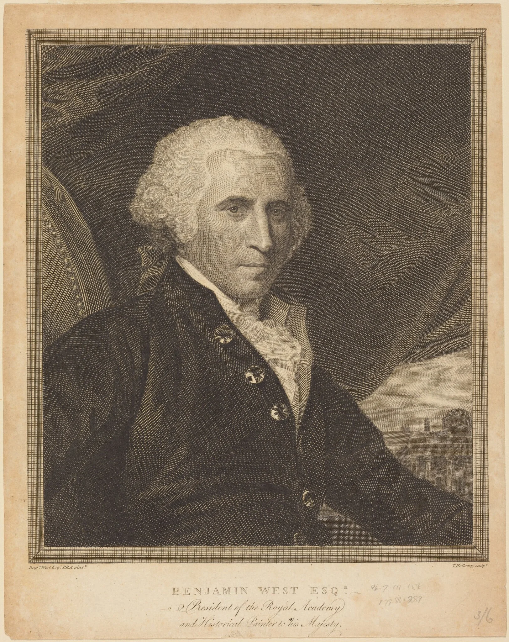 Benjamin West, by Thomas Holloway, ink, 1788