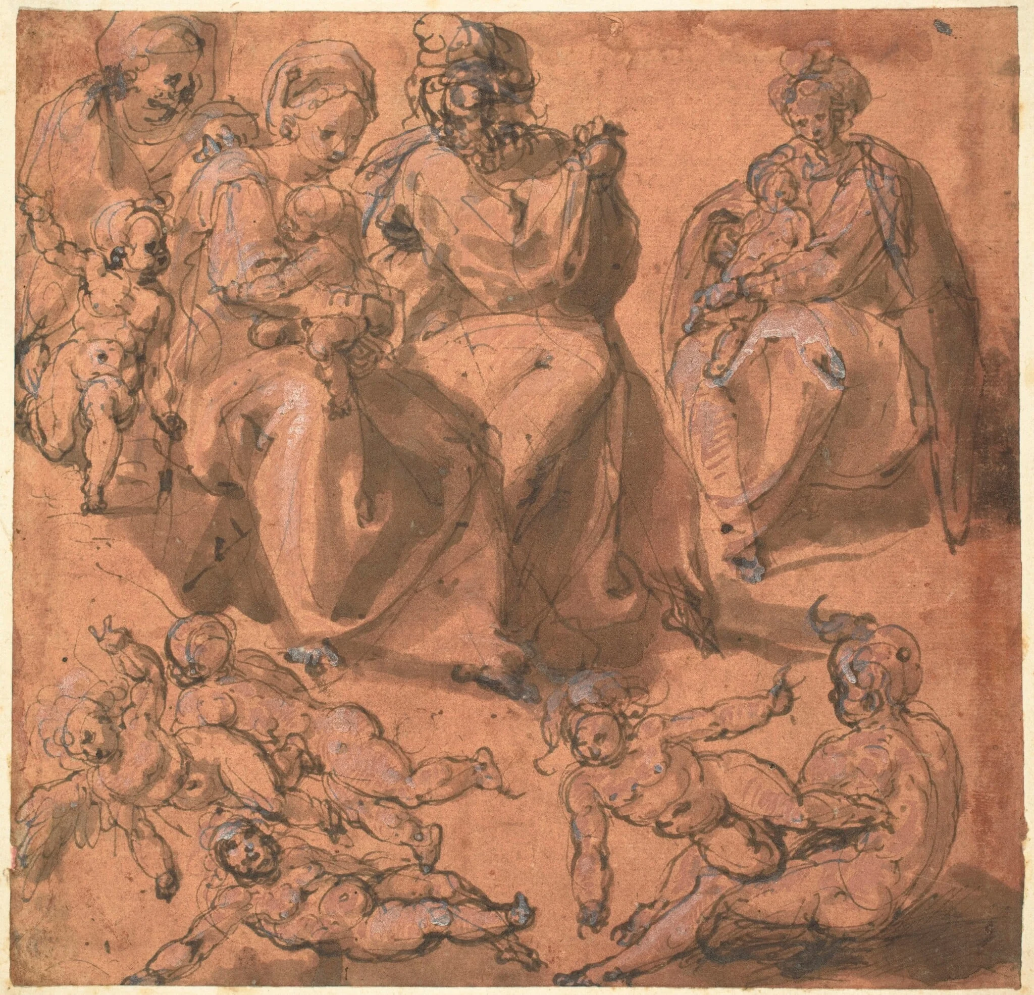 Studies of a Holy Family, by Cesare Pollini, ink, 1595