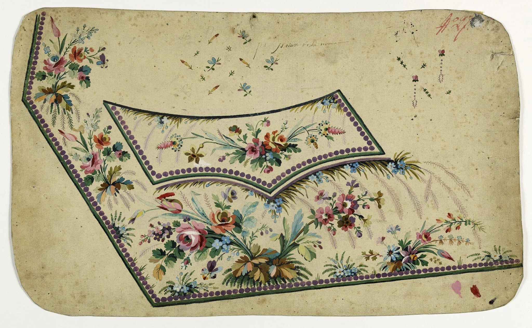 Gilet fleurs et perles mauves, projets de broderies de gilet, XVIIIème siècle, by Anonyme, 1750
