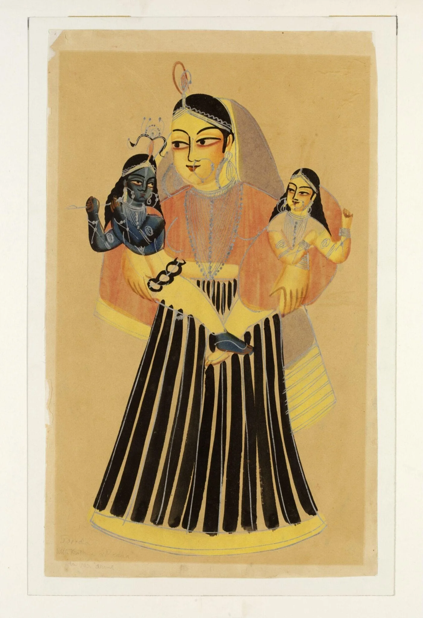 Jasoda, Radha and Krishna, by Unknown, paint, 1885
